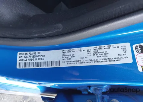 2022 Ram 1500 Trx 4X4 5'7 Box from USA, damaged, VIN 1C6SRFU90NN252956